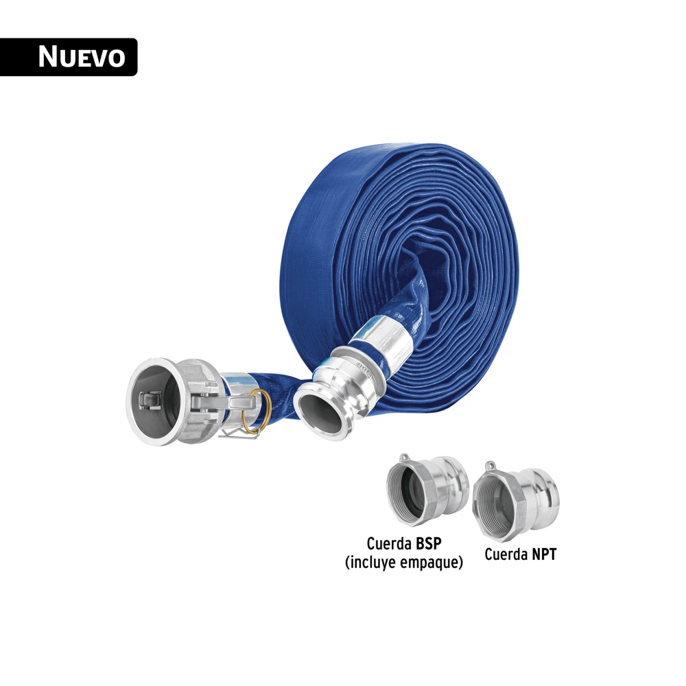 [M157DC] 103647 ROLLO DE MANGUERA PLANA 1.5'X7.5M DE DESCARGA CON CONEXIONES
