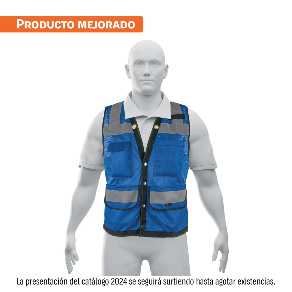 103986 CHALECO SEGURIDAD REFORZADO AZUL CON BOLSAS, M, EXPERT